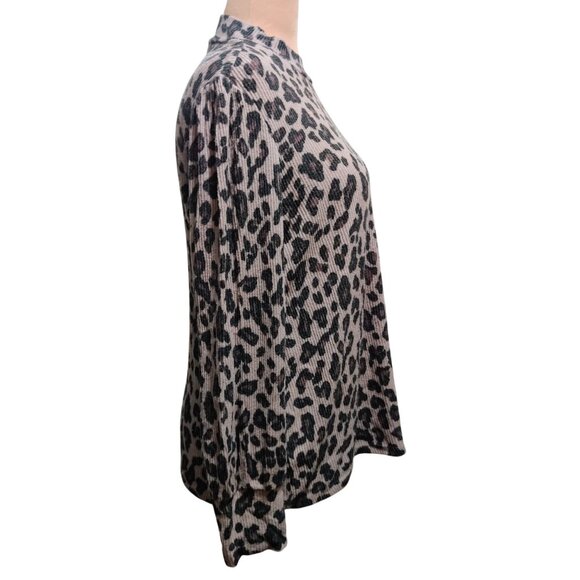 Maurices XL Leopard Print Ribbed Stretch Knit Mock Neck Long Sleeve Top Blouse - Picture 6 of 8